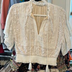 Alice + Olivia Cream Puff Sleeve Crop Blouse